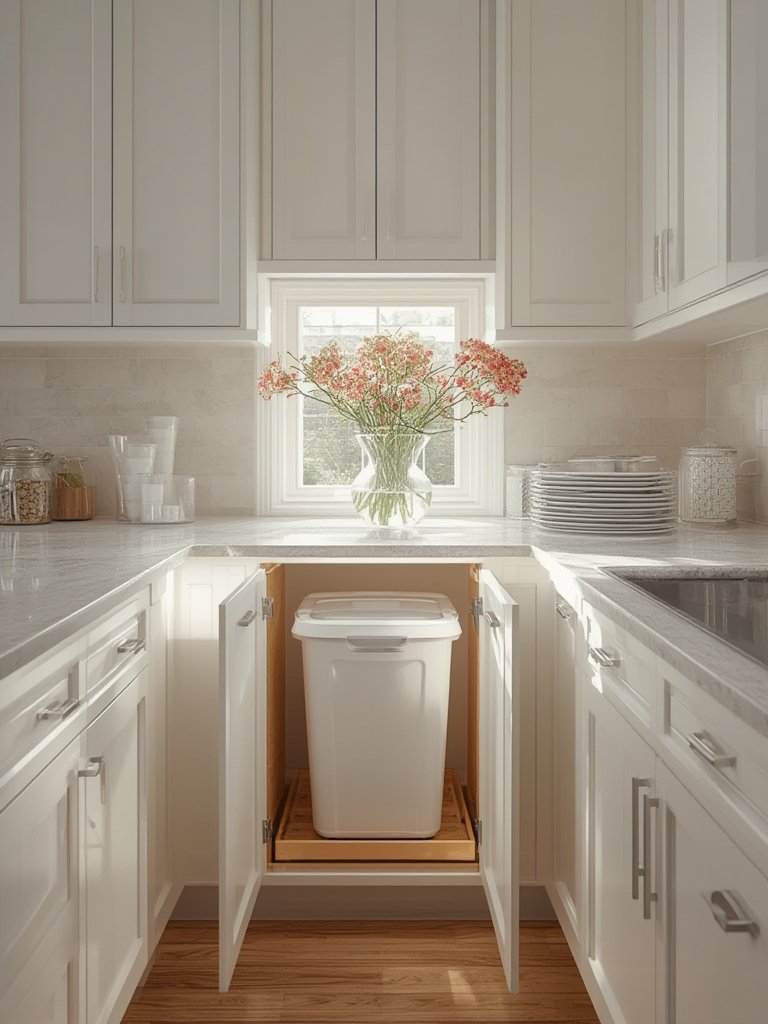 Kitchen pull out trash can cabinet