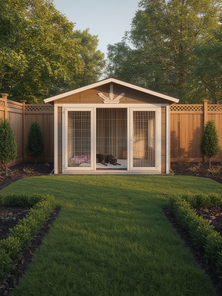 Outdoor dog kennel with roof