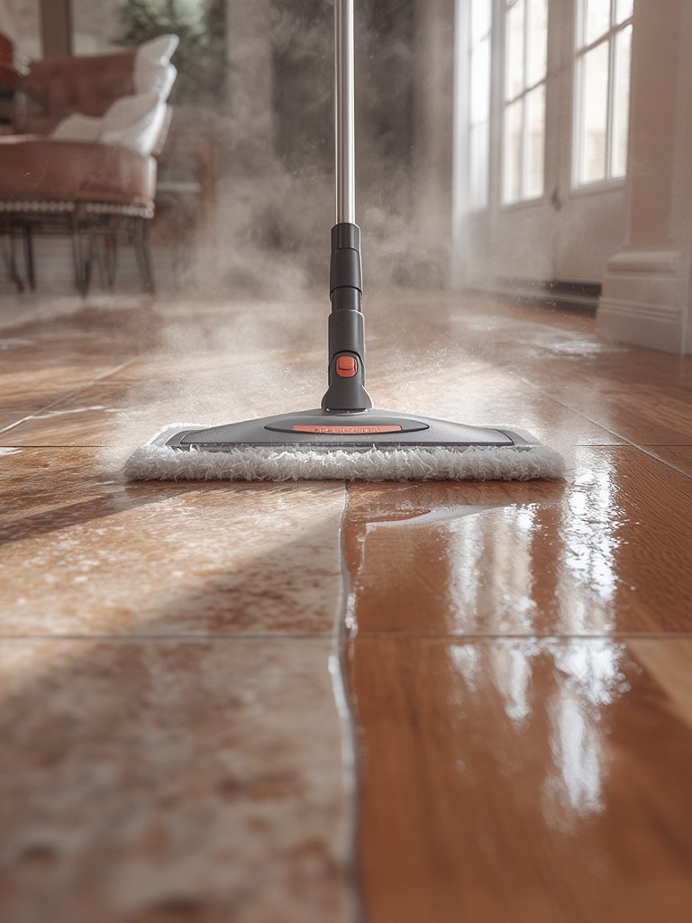 steam mop in action